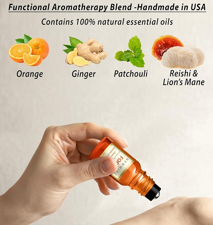 Focus Roll On Essential Oil Concentration Memory Attention Orange Ginger Patchouli Functional Aromatherapy Stick Self Care Study Gift Stocking Stuffer