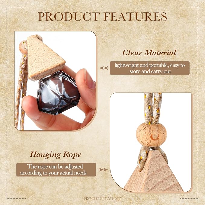 BBTO 50 Pcs Hanging Car Air Freshener Black Car Diffuser Bottles Empty Glass Perfume Bottle Freshener Diffuser Bottles Pendant for Essential Oil Fragrance Aromatherapy Ornament(Rhomb)