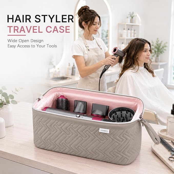 Leudes Hair Tools Travel Bag for Shark Flexstyle Carrying Case Portable Shark Hair Air Wrap Dryer Case Waterproof Dustproof Flat Curling Iron Travel Organizer (Camel)