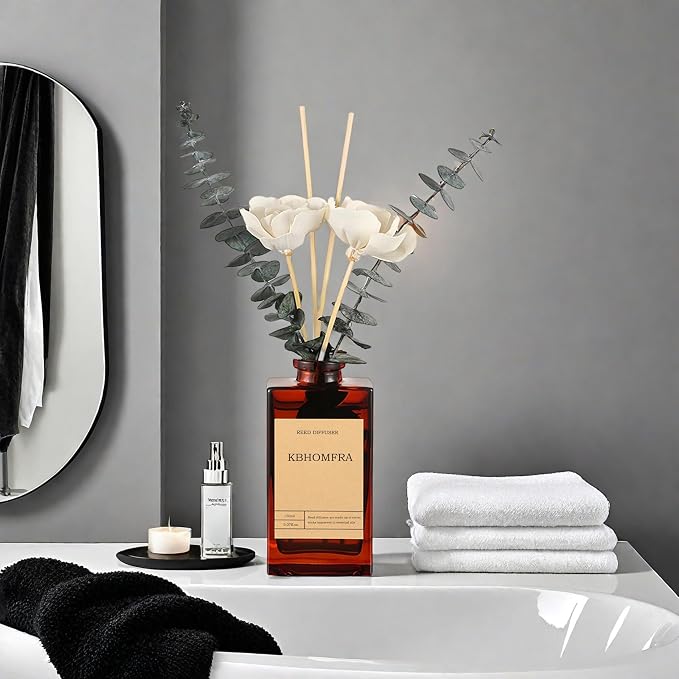 Reed Diffuser Set with Flower, 5.07oz Gardenia Jasmine Tea Diffuser Stick Scent of Fragrance Essential Oil,for Bathroom Diffuser Home Bedroom Office Décor
