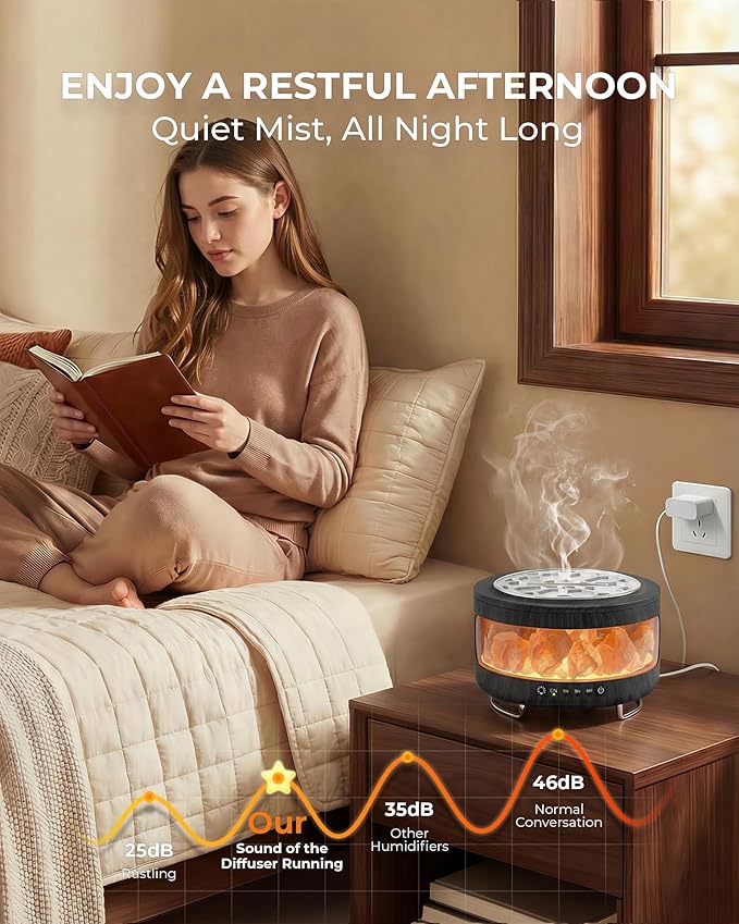 Essential Oil Diffuser with Himalayan Salt Lamp, 350ml Ultrasonic Aromatherapy Humidifier, 7 Colors LED Light, Timer & Auto Shut-Off for Home Bedroom Office Spa Yoga