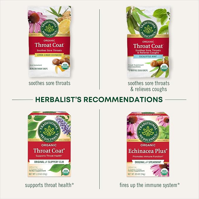 Traditional Medicinals Throat Coat Organic Cough Drops, Sweet Orange Fennel with Menthol, Soothes Sore Throats & Relieves Coughs, 16 Count (Pack of 2)