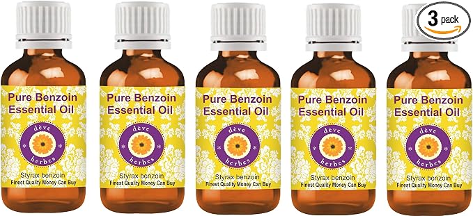 Deve Herbes Pure Benzoin Essential Oil (Styrax Benzoin) Steam Distilled (Pack of Five) 100ml X 5 (16.9 oz)
