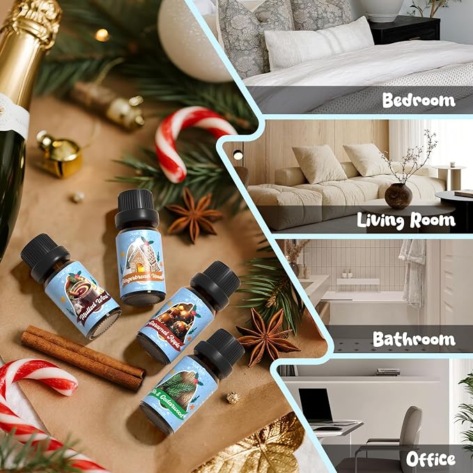 Soulorigin Holiday Essential Oils Set, Fragrance Oil Set for Diffuser, Scent Diffuser Oil for Candle Making-Vanilla Cinnamon Cookies, Caramel Apples, Gingerbread, Fir Cedar, Orange Cloves, Mulled Wine