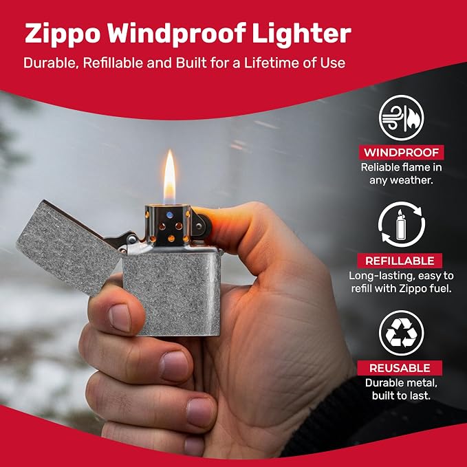Zippo Antique Silver Plate Pocket Lighter - Windproof & Refillable Flip-Top Metal Lighter - Everyday Use Pocket Lighters - Luxury Lighters Made in USA