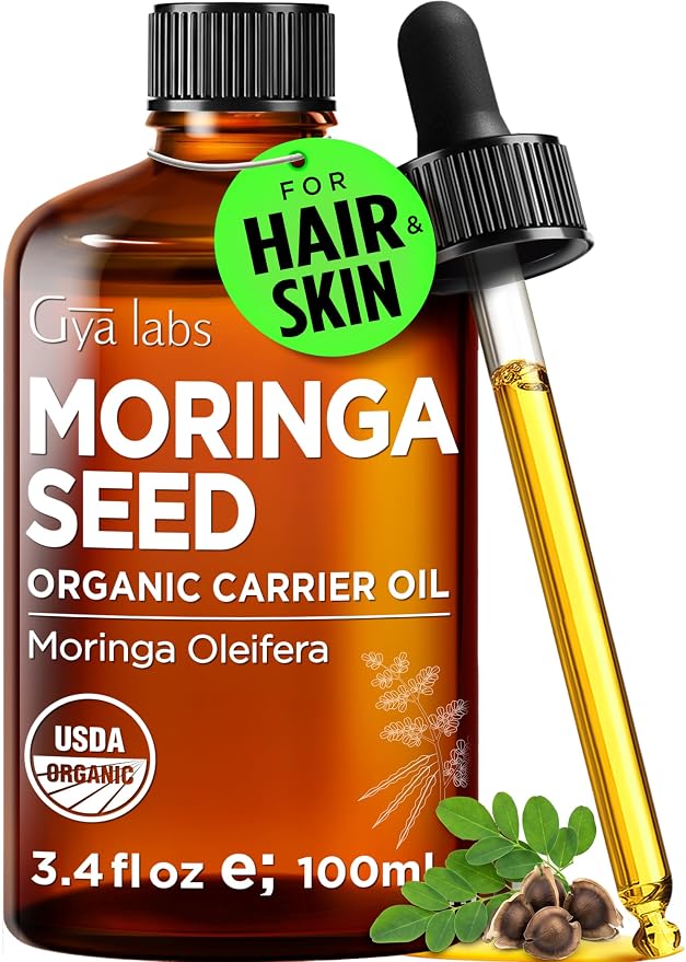 Gya Labs USDA Organic Moringa Seed Oil - 3.4 Fl Oz - Carrier Oil for Hair, Skin, Face, Scalp & Body Massage