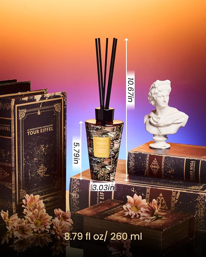 M&SENSE Roasted Coffee Reed Diffuser Set - 8.79fl oz Home Fragrance Non-Toxic Reed Diffuser for Home, Long Lasting Air Freshner Gifts for Bathroom Bedroom Fragrance Decor