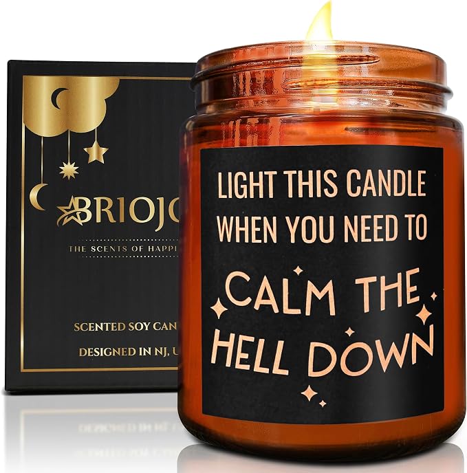 Calming Candles - Funny Relaxing Gift for Her - Calm Down, Relax Gifts for Women Men - Birthday Gift for Friend Coworker Bestie Sister - Aromatherapy, Anxiety Stress Relief Soy Jar Candle