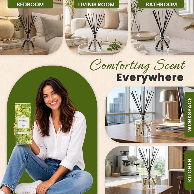 Wavertree & London Natural Lemongrass & Lemon Myrtle Scented Reed Diffusers Set - Long Lasting Aromatherapy Air Freshener Diffuser with Sticks | 250ml Scented Diffuser with 6 Months Scent Life