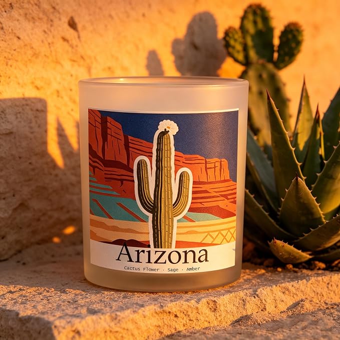 Arizona Dawn Scented Candle, Cactus Flower & Sage & Amber, Arizona Gifts, Arizona Souvenirs, Arizona Decor, Cactus Gifts, 100% Soy Wax, 7OZ