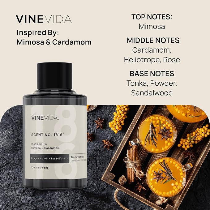 VINEVIDA [4 Oz] Inspired by: Mimosa & Cardamom; Diffuser Oil Refill | Premium Scent Diffuser Oil for Home | Non-Toxic Fragrance