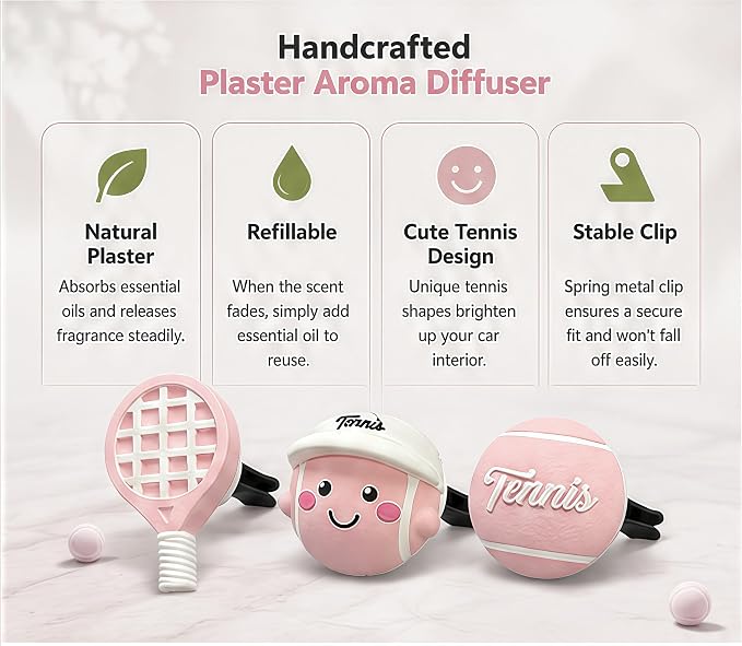 Golf Car Air Freshener Vent Clip Set (3 Pack), Plaster Diffuser, Cute Car Accessories (Essential Oil Not Included)