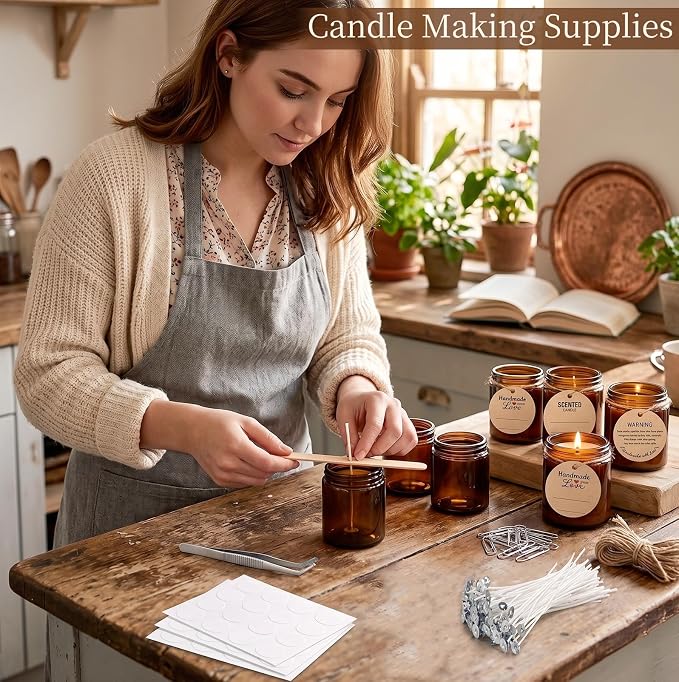 Candle Wicks for Candle Making Kit Supplies, 130 Pcs with 100 Cotton & 30 Crackling Wood Wicks for Soy Beeswax Candles, Holders & Stickers, Handmade Gifts Set (4 inch)
