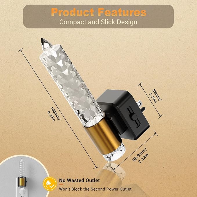 JandCase Night Light, Flameless Candle Amber Night Lights Plug into Wall 2 Pack, Auto On/Off Light Sensor Crystal Dimmable LED Nightlight, 0-100LM Decorative nite Light for Adults Bathroom Hallway
