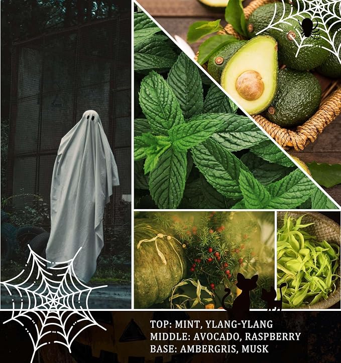 Halloween Decor Indoor-Halloween Gifts Candles for Women with LED Ghost, Ghost Candle with Mint & Musk Scent Over 40 Hours of Burn Time, Gift for Holiday, Home Fall Decorations Indoor, 100% Soy Wax