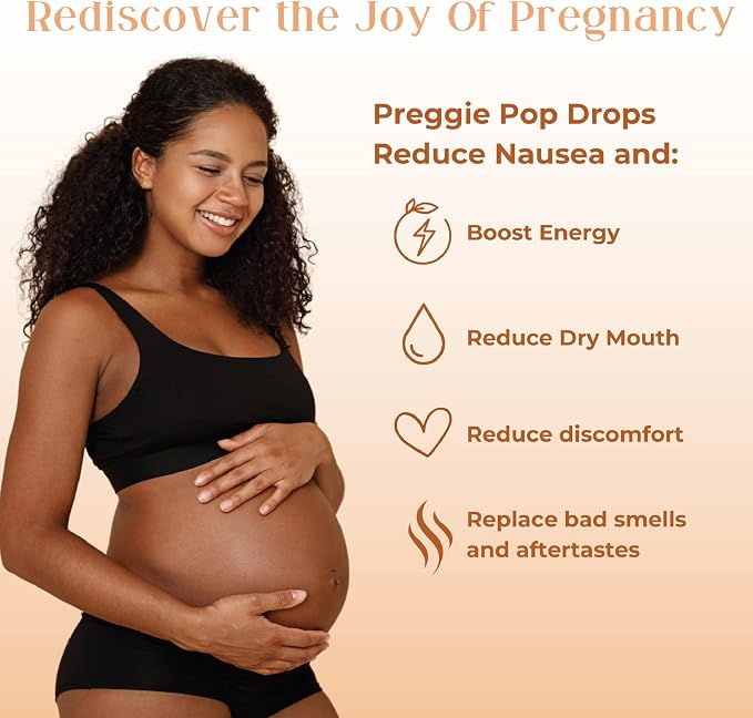 Three Lollies Preggie Drops Pregnancy Nausea Relief Drops with Essential Oils, Morning Sickness and Queasy Stomach Support for Pregnant Women, Sour Raspberry, 32 Count