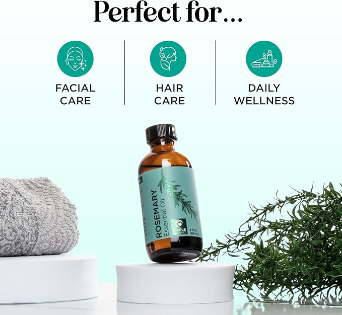 Pure Rosemary Essential Oil with Dropper - Undiluted Rosemary Oil for Hair Skin and Nails and Refreshing Aromatherapy Oil for Diffusers - Rosemary Essential Oil for Cleansing Dry Scalp Care 4oz