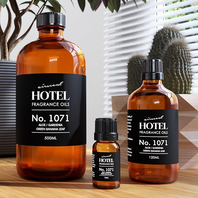 AirScent Hotel Diffuser Oil No. 1071 - Aloe, Gardenia, Green Banana Leaf - Premium Fragrance Oil for Ultrasonic and Waterless Diffusers and Crafting - 10 mL, 0.34 fl oz Glass Dropper Bottle