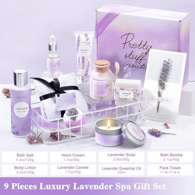 Mothers Day Gifts for Women Spa Gifts Baskets for Women Christmas Birthday Gifts Lavender Bath and Body Sets Relaxing Self Care Get Well Gift for Mom Her Girlfriends Sister Teacher Friends