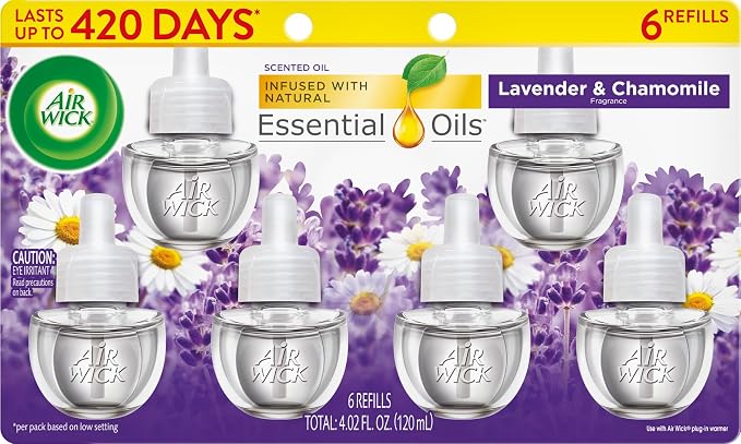 Air Wick Plug-In Scented Oil Refills, 6 Count, Lavender and Chamomile, Air Freshener, Essential Oils