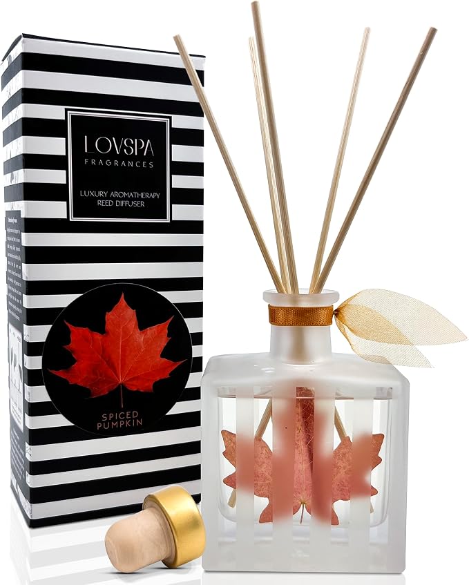 Reed Diffuser Set, Spiced Pumpkin Scented Oil Diffuser with Sticks, Home Fragrance Accessories for Bathroom Shelf Decor, Aroma Diffusers for Home or Office Fall Decor, USA Made
