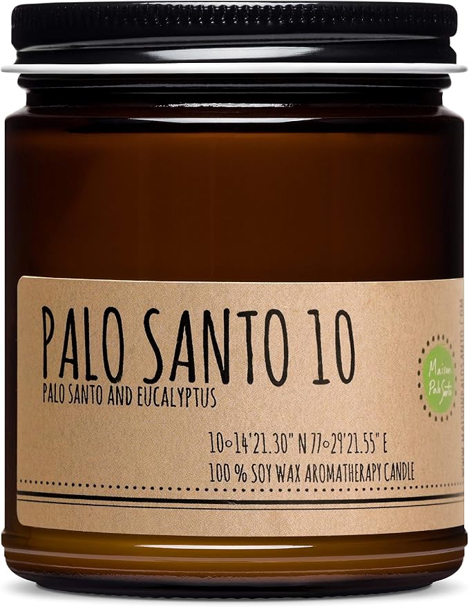 Soy Wax Candle - Palo Santo and Eucalyptus Natural Aromatherapy Smudge Candle, Stress Relief, Chakra Balancing, Meditation, Manifestation and Focus, 9 oz