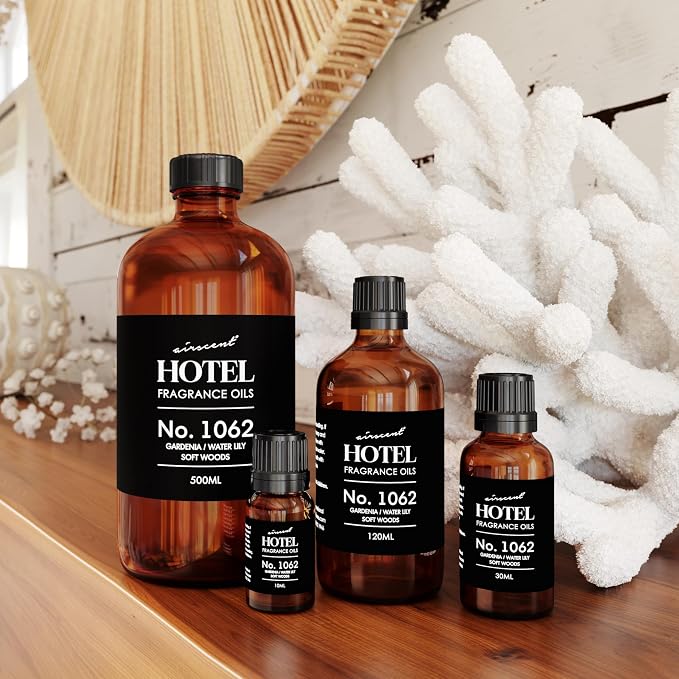 AirScent Hotel Diffuser Oil No. 1062 - Gardenia Water Lily Soft Woods - Premium Fragrance Oil for Ultrasonic and Waterless Diffusers and Crafting - 30 mL, 1 fl oz Glass Dropper Bottle
