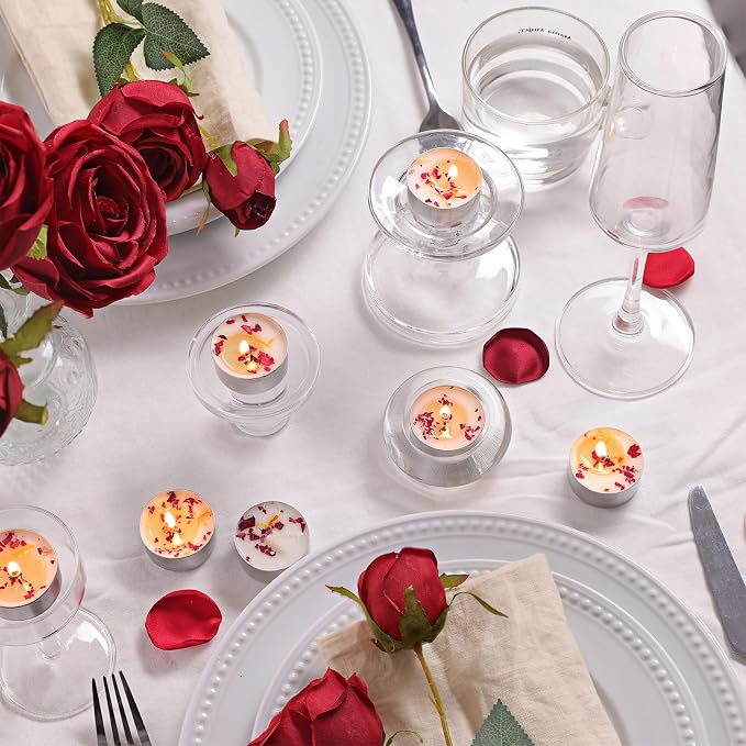 48 Pcs Rose Scented Tealight Candles, 6H Long Burning - Palm Wax Based, Non-Toxic/Smokeless, Bulk for Spa, Bath, Wedding