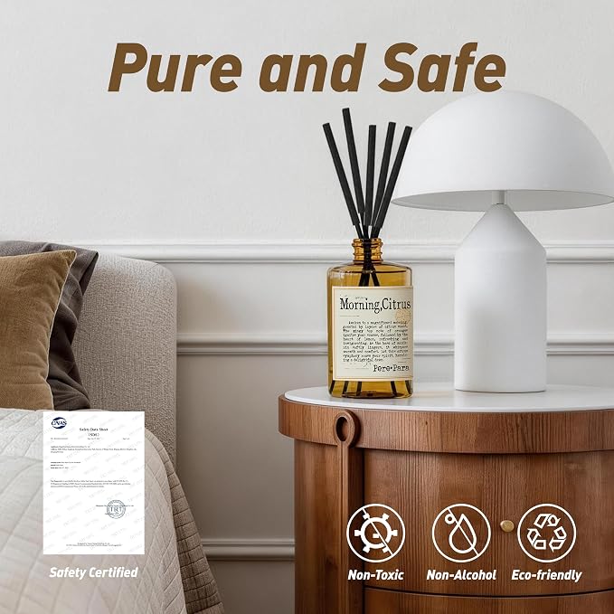 Morning Citrus Scent Reed Diffuser Refill Set 13.53 fl oz with 6 Sticks,【Wake Up Your Space】 Luxury Natural Long Lasting Home Fragrance Oil Air Freshener for Living Room and Kitchen