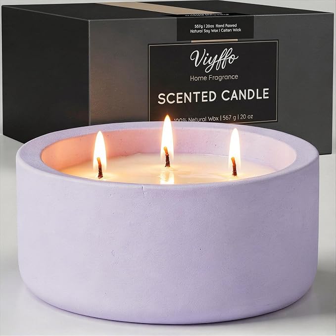 Viyffo Large 20oz Scented Candle - Citronella & Lavender, 3 Wick Non Toxic Soy Candles for Women, Matte Purple Ceramic Jar, Luxury Home Fragrance, Elegant Room Decor & Premium Birthday Gift