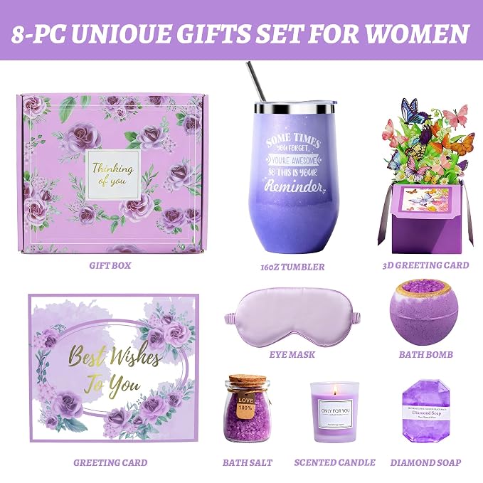 Birthday Gift for Women Spa Gift Set - Unique Get Well Soon Gifts for Women, Relaxing Self Care Package for Her, Christmas Stocking Stuffers Gifts for Mom, Wife, Sister, Friend(Lavender)