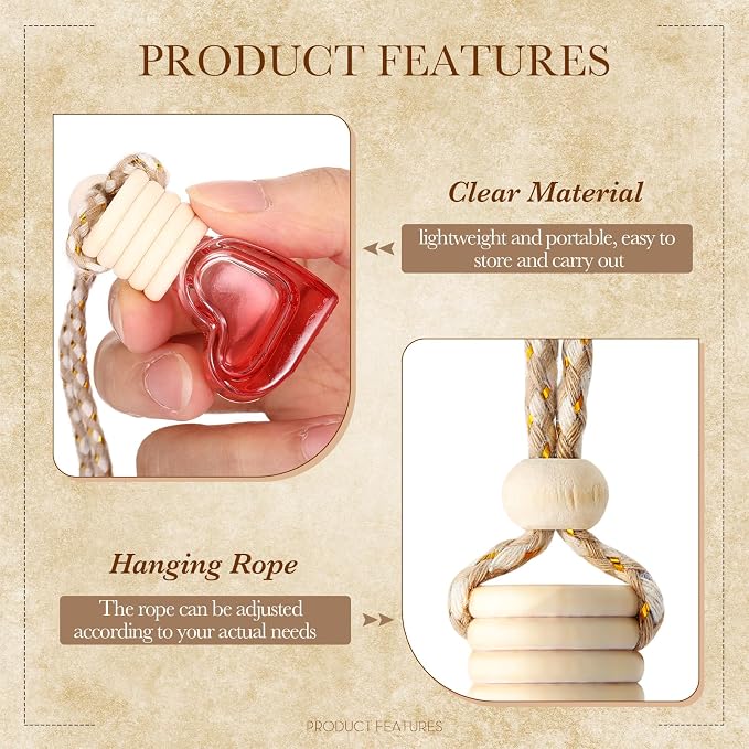50 Pcs 6ml Hanging Car Diffuser Bottle Empty Glass Perfume Air Freshener Heart Love Container Diffuser Pendant Wedding Essential Oil Fragrance Aromatherapy Ornament (Red)