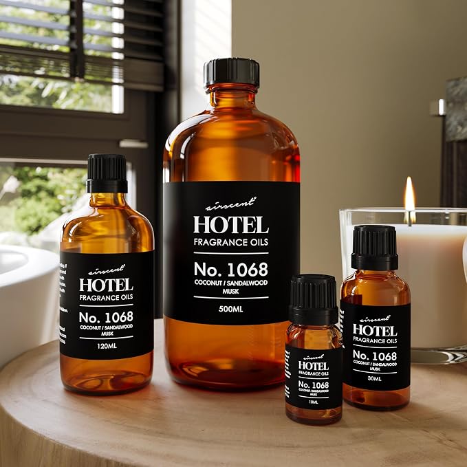 AirScent Hotel Diffuser Oil No. 1068 - Coconut Pina Colada Sandalwood - Premium Fragrance Oil for Ultrasonic and Waterless Diffusers and Crafting - 120 mL, 4 fl oz Glass Dropper Bottle