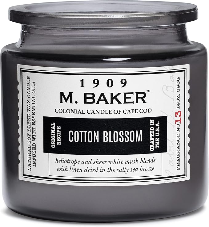 Colonial Candle Cotton Blossom Scented Jar Candle | 2-Wick Natural Soy Blend Wax Candle for Home | Relaxing Aromatherapy Candle Infused with Essential Oils | M. Baker Apothecary Glass Jar Candle