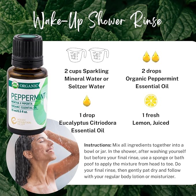 Rocky Mountain Oils Organic Peppermint Essential Oil 15ml – 100% Pure, USDA Organic, for Aromatherapy & Topical Use