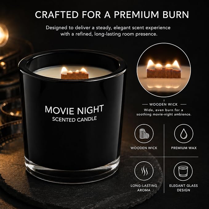 FRAGRANCE ONE Movie Night Candle I Fragrance One Movie Night Scented Candle I Luxury Fresh Citrus & Calming Jasmine Fragrance I Premium Long-Lasting Aromatherapy Soy Wax Candle I 10.58 Ounce
