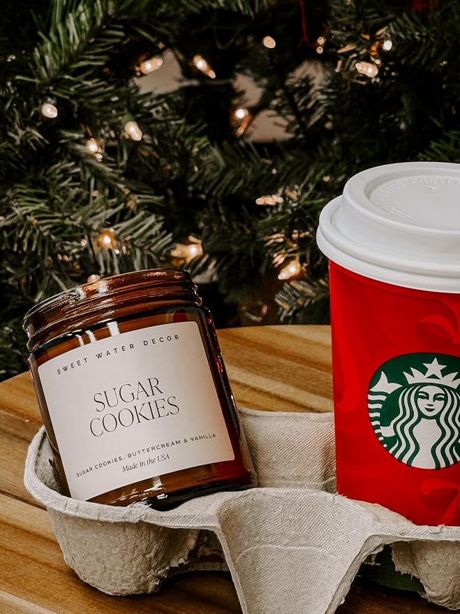 Sweet Water Decor Sugar Cookies Soy Candle - Buttercream Frosting, Vanilla, Sugar Cookie Scented for Home - Sweet Christmas Candle - 9oz Amber Jar + Black Lid, 40+ Hour Burn Time, Made in The USA