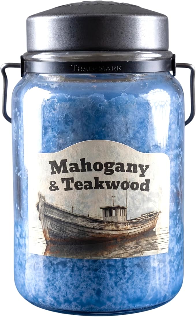 McCall’s Candles | Mahogany & Teakwood | 26 oz Scented Candle | USA-Poured | Vintage Rustic Jar with Carrying Handle | Soft Timber, Herbs & Floral Blend