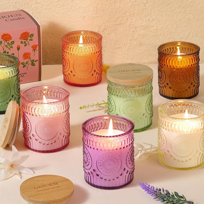 DARJEN Vanilla Candles for Home- 5.3oz 35H Natural Soy Wax Aromatherapy Jar Candle with Strong Scent, Decorative Aesthetic Candles for Living Room, Gathering, Kitchen, Luxury Gift for Women