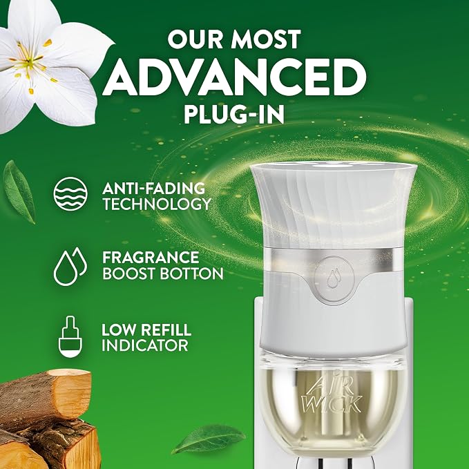 Air Wick Plug-In Scented Oil Refills, 6 Count, Warm Woods and Jasmine, Air Freshener, Essential Oils