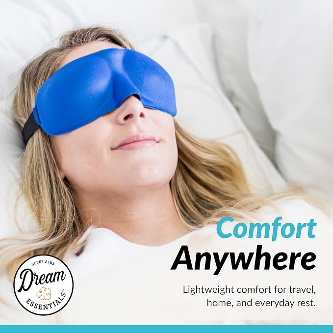 Dream Essentials Sweet Dreams Contoured Sleep Mask Kit, Royal Blue Eye Mask for Sleeping with Travel Pouch, Earplugs, Lash Space, Quick Release Strap, Light Blocking Travel Accessories Gift Set