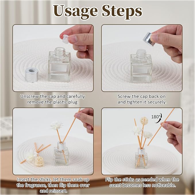 Reed Diffuser Set of 2, Jasmine & Lemon Scent Oil Diffuser with Sticks for Home Fragrance, Office Living Bedroom Decor, Bathroom Decor and Accessories, Air Fresheners Gift Set, 1.7 fl oz/50ml x 2