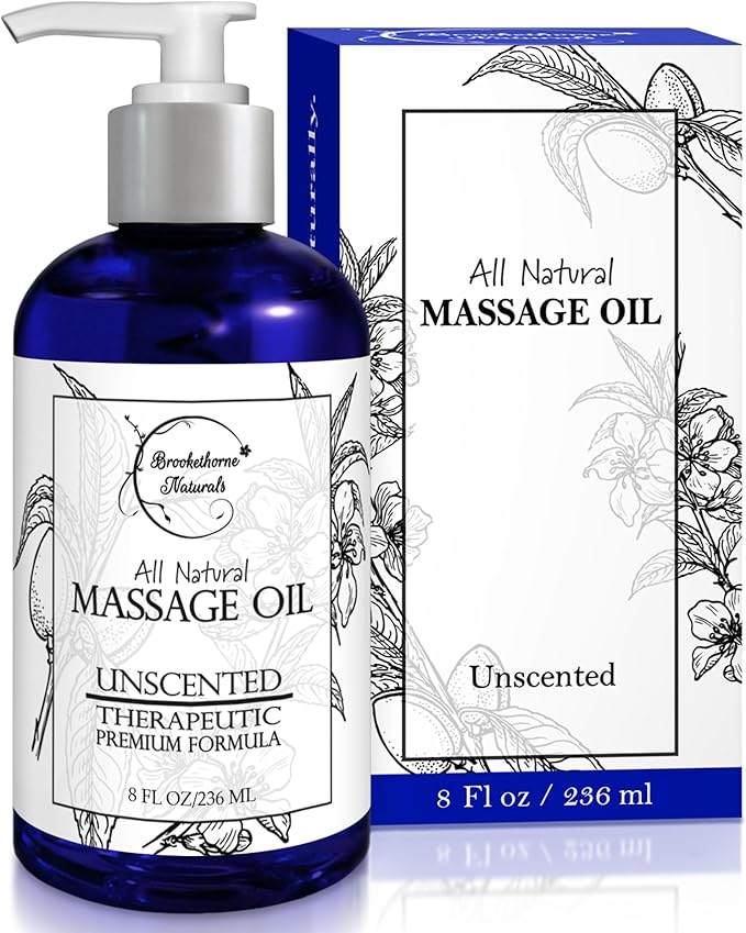 Unscented Massage Oil for Massage Therapy – 100% Natural Body Oil with Sweet Almond, Grapeseed & Jojoba for Premium Glide – Pure Carrier Blend for Aromatherapy – Brookethorne Naturals