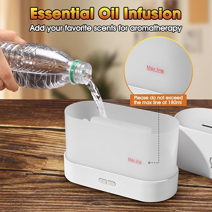 2 Pack Essential Oil Diffuser,Colorful Flame Air Aroma Diffuser Humidifier,Upgraded 7 Flame Colors Noiseless Essential Oil Diffuser for Home,Office,Yoga with Auto-Off Protection(180mL,White)
