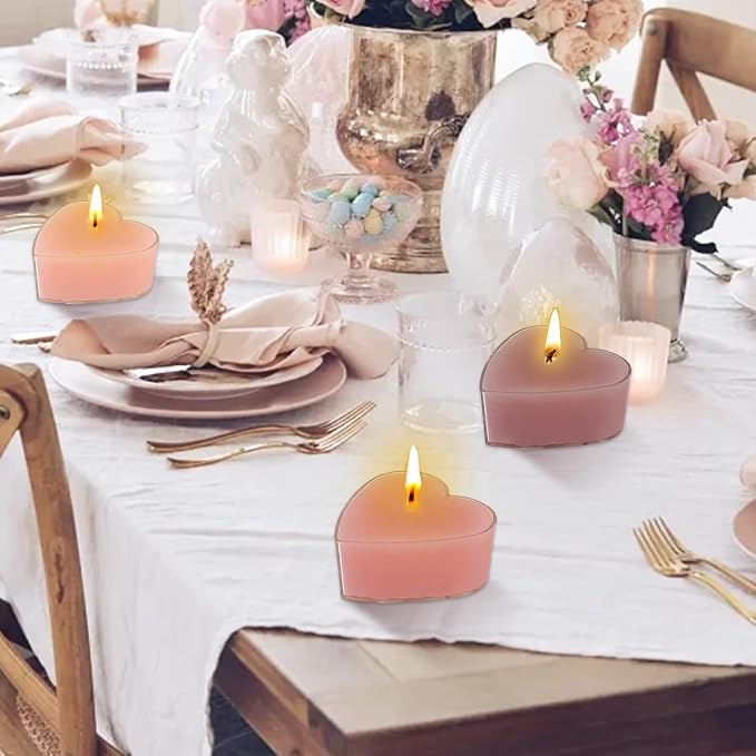 Rose Scented Heart Tealight Candles, Gradient Pink Scent Tea Lights Candles Clear Cup, 24 Pack Colored Tealights Candle, 4 Hour Burn Time Tea Candles for Weddings Romantic Valentine's Day Decor
