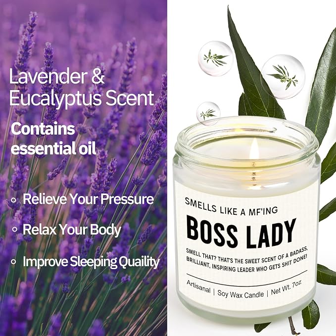 Leebbsin Boss Lady Gifts for Women- Funny Boss Lady Candle Handmade- Best Bosses Birthday Appreciation Gifts for Women, Female, Leader, Manager, Supervisor, Friend, Business Owner, Desk Office Decor