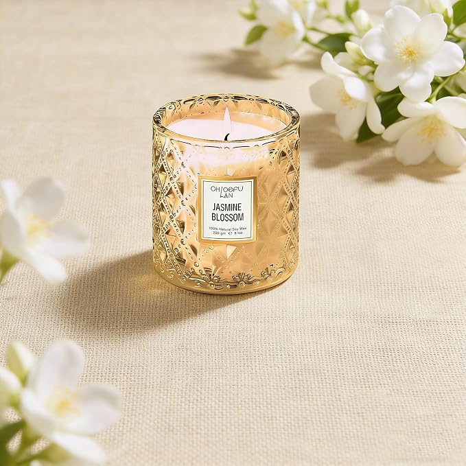 Jasmine Blossom Scented Candle, Luxury Soy Candles, 55 Hours Slow Burning, Non Toxic, Gift-Ready for Hosts & Gatherings, Farmhouses Home Decor, Long Lasting for Bath & Office, 8.1oz