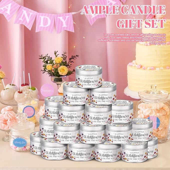 MTLEE 24 Pcs Wildflowers Baby Shower Party Favors Candles Lavender Scented Baby Shower Favors for Guests Rustic Tealights Candles Gender Reveal Return Gifts (1.2 oz, Colorful)