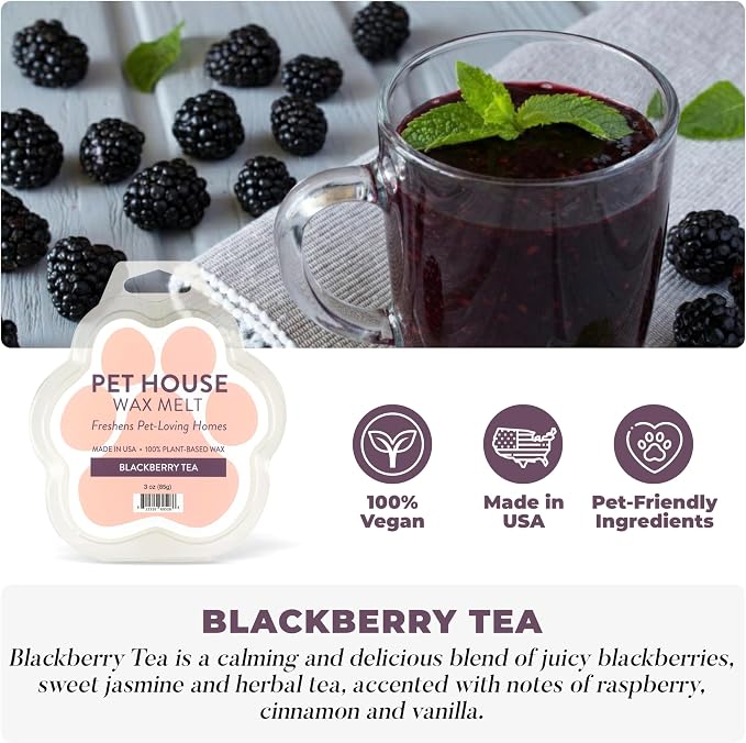 One Fur All Pet House Spring and Summer Wax Melts for Pet Odor, Natural, Plant Based Soy Wax Melts, Long Lasting Fragrance for Fresh Smelling Homes, Blackberry Tea