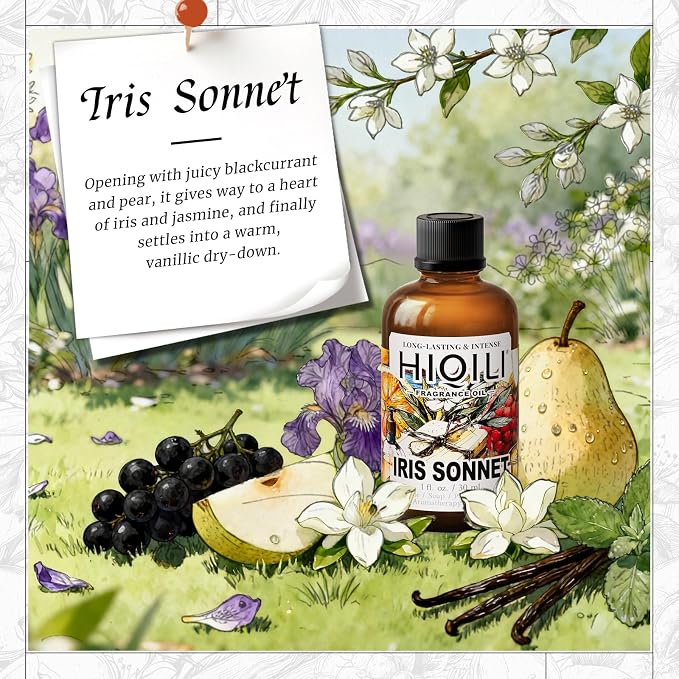HIQILI Iris Sonnet Fragrance Oil, Premium Concentrated Scent for Home Diffuser, Perfume Balm Making, Linen Spray - 1 Fl Oz